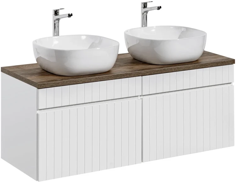 Zestaw mebli łazienkowych ICONIC WHITE z dwoma umywalkami SMILE i blatem 160 cm - 5 elementów