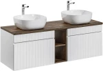 Zestaw mebli łazienkowych ICONIC WHITE z dwoma umywalkami SMILE i blatem 140 cm - 6 elementów