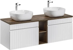 Zestaw mebli łazienkowych ICONIC WHITE z dwoma umywalkami SMILE i blatem 140 cm - 6 elementów