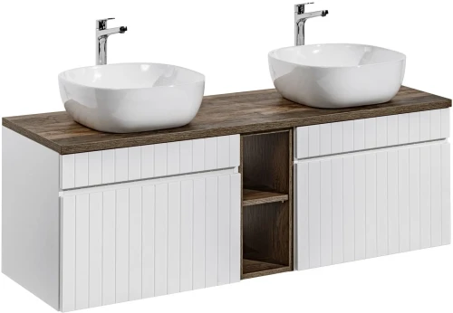 Zestaw mebli łazienkowych ICONIC WHITE z dwoma umywalkami SMILE i blatem 140 cm - 6 elementów