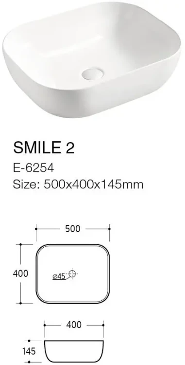 Zestaw mebli łazienkowych ICONIC WHITE (umywalka ceramiczna UM-6254 SMILE 50 DP - rysunek techniczny)