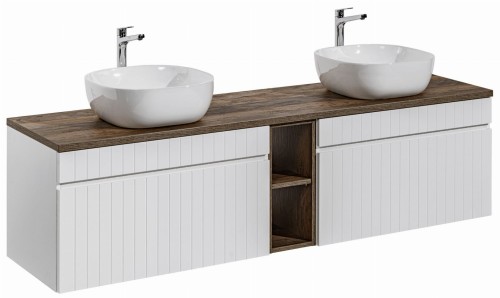 Zestaw mebli łazienkowych ICONIC WHITE z dwoma umywalkami SMILE i blatem 180 cm - 6 elementów