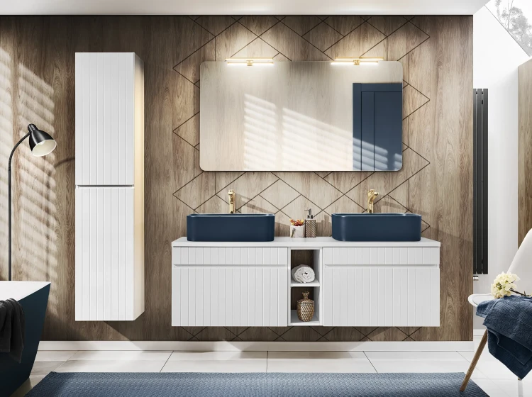 Zestaw mebli łazienkowych ICONIC WHITE A05 z szafką pod umywalkę 140 cm - 10 elementów