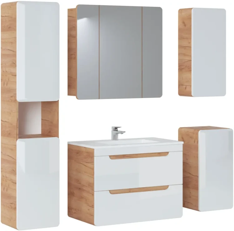 Szafka łazienkowa z lustrem 80 cm ARUBA dąb craft złoty
