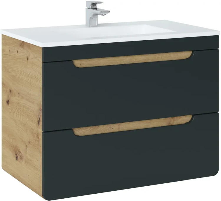 Szafka pod umywalkę 80 cm Aruba szary cosmos / dąb craft złoty