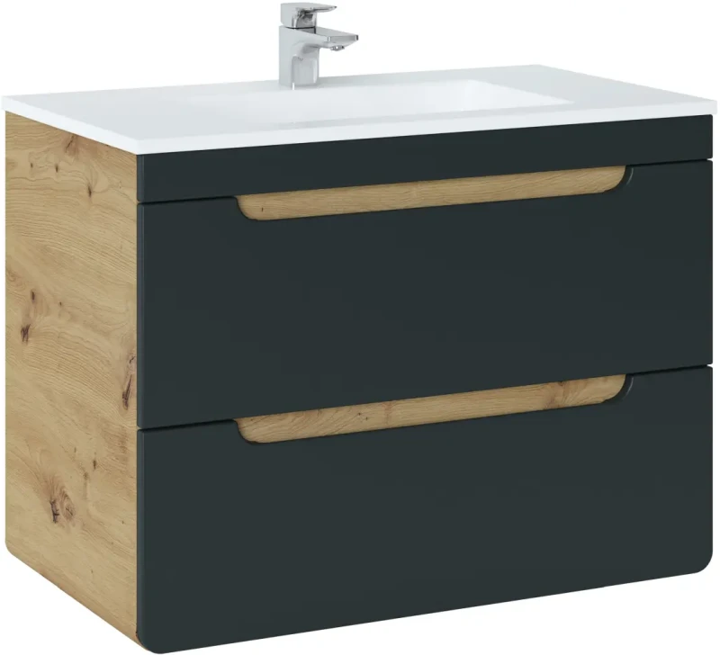 Szafka pod umywalkę 80 cm Aruba szary cosmos / dąb craft złoty