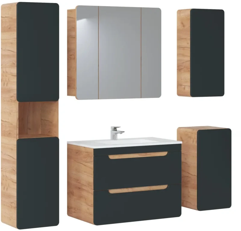 Szafka pod umywalkę 80 cm Aruba szary cosmos / dąb craft złoty
