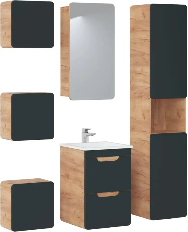 Szafka pod umywalkę 40 cm Aruba szary cosmos / dąb craft złoty