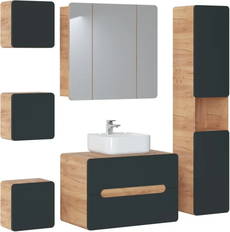 Szafka pod umywalkę nastawną 80 cm Aruba szary cosmos / dąb craft złoty