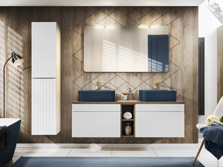 Zestaw mebli łazienkowych ICONIC WHITE A06 z szafką pod umywalkę 140 cm - 10 elementów