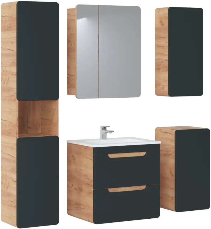 Szafka łazienkowa wysoka ARUBA szary cosmos / dąb craft złoty