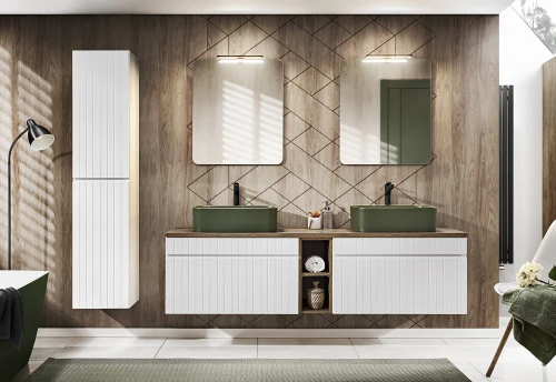 Zestaw mebli łazienkowych ICONIC WHITE A07 z szafką pod umywalkę 180 cm - 11 elementów
