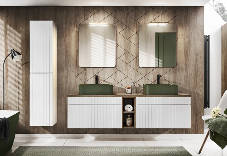 Zestaw mebli łazienkowych ICONIC WHITE A07 z szafką pod umywalkę 180 cm - 11 elementów