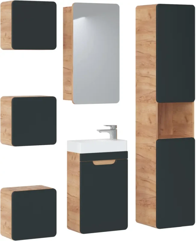 Szafka łazienkowa mała ARUBA szary cosmos / dąb craft złoty