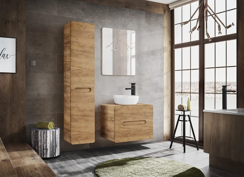 Szafka łazienkowa wysoka z koszem na pranie ARUBA dąb craft złoty