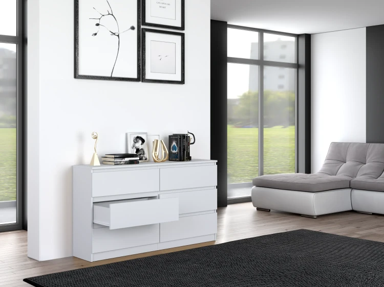 Komoda Malwina 6 szuflad 140cm Biała