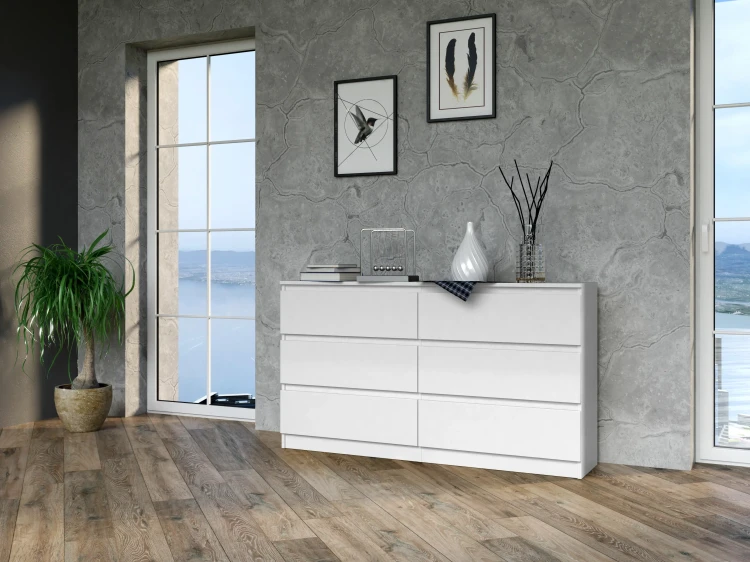Komoda Malwina 6 szuflad 140cm Biała