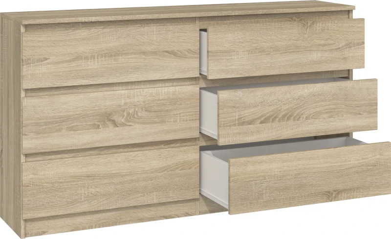 Komoda Malwina 6 szuflad 140cm dąb sonoma