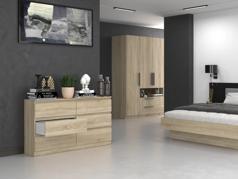 Komoda Malwina 6 szuflad 140cm dąb sonoma