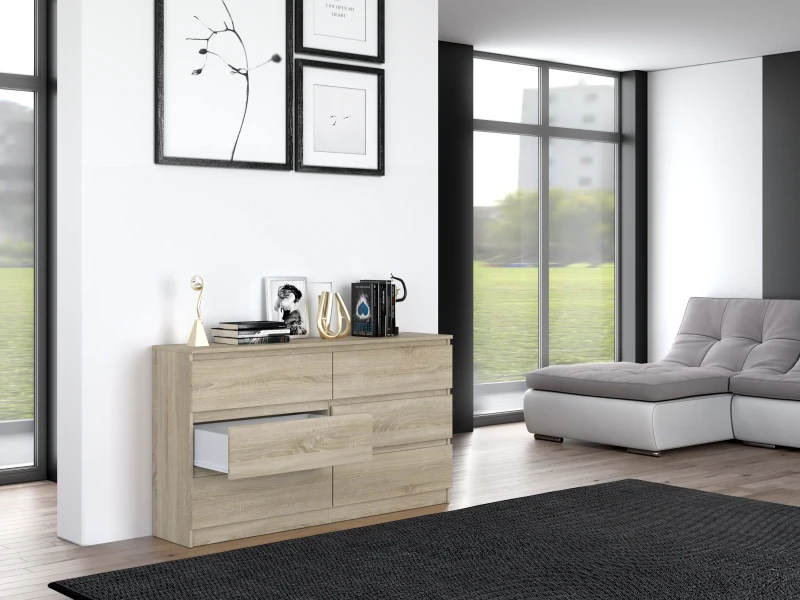 Komoda Malwina 6 szuflad 140cm dąb sonoma