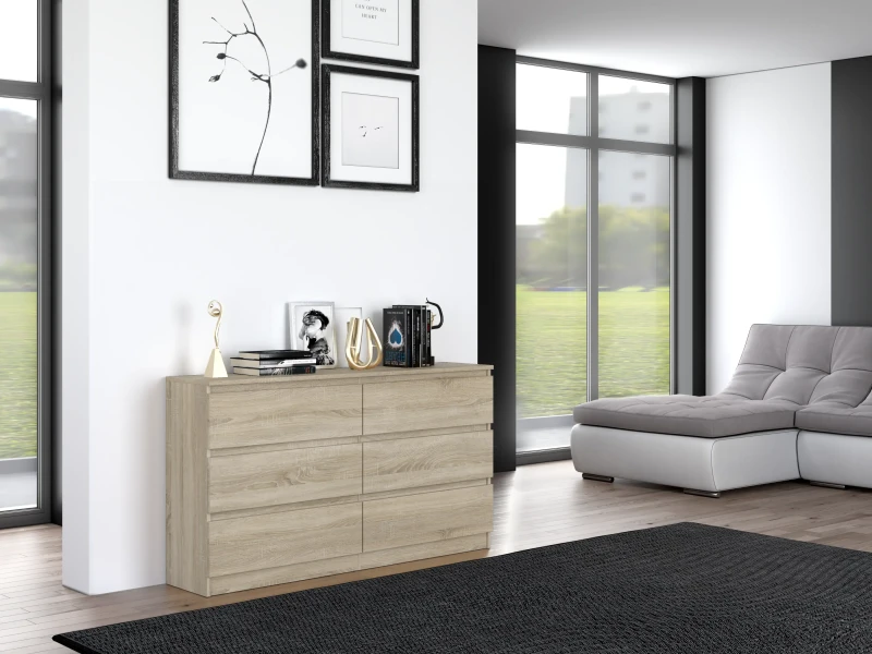 Komoda Malwina 6 szuflad 140cm dąb sonoma