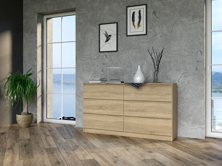 Komoda Malwina 6 szuflad 140cm dąb sonoma