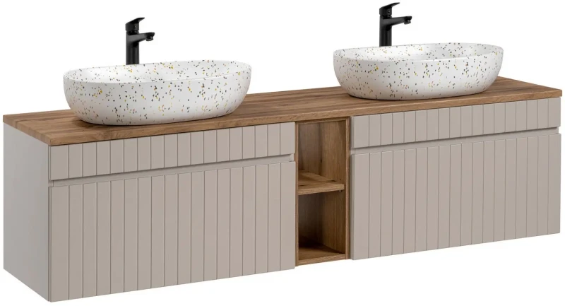 Zestaw mebli łazienkowych ICONIC CASHMERE z dwoma umywalkami Lili i blatem 180 cm - 6 elementów