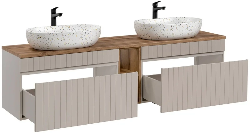 Zestaw mebli łazienkowych ICONIC CASHMERE z dwoma umywalkami Lili i blatem 180 cm - 6 elementów