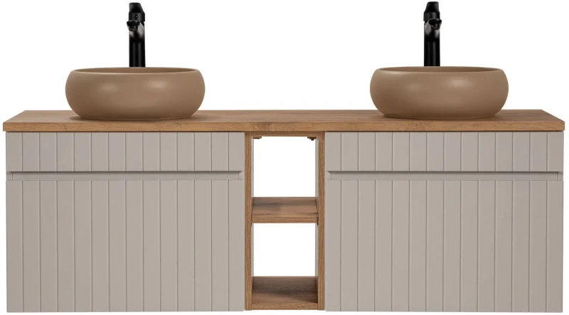 Zestaw mebli łazienkowych ICONIC CASHMERE z dwoma umywalkami WIKI i blatem 140 cm - 6 elementów