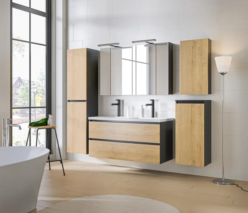 Szafka łazienkowa wisząca 40 cm MONAKO dąb hamilton / szary diamentowy