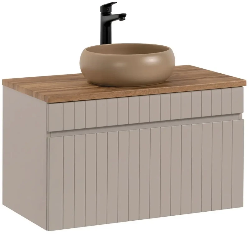 Szafka łazienkowa 80 cm ICONIC CASHMERE z umywalką WIKI i blatem 80 cm