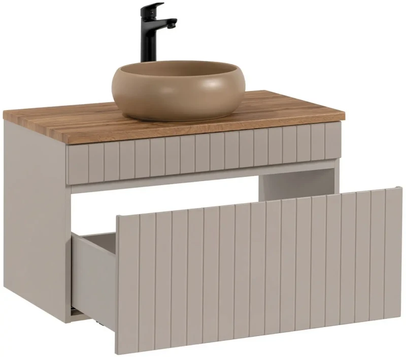 Szafka łazienkowa 80 cm ICONIC CASHMERE z umywalką WIKI i blatem 80 cm
