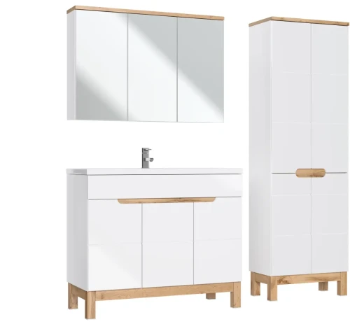 Zestaw mebli łazienkowych BALI WHITE A100 biały z szafką pod umywalkę 100 cm - 5 elementów