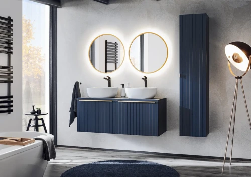 Zestaw mebli łazienkowych SANTA FE DEEP BLUE A6 z szafką pod umywalkę 2x60 cm - 8 elementów