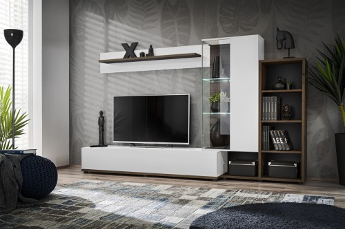 Meblościanka Silk II 240 cm zestaw 4 elementy z LED do salonu biały