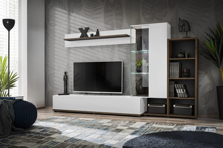 Meblościanka Silk II 240 cm zestaw 4 elementy z LED do salonu biały