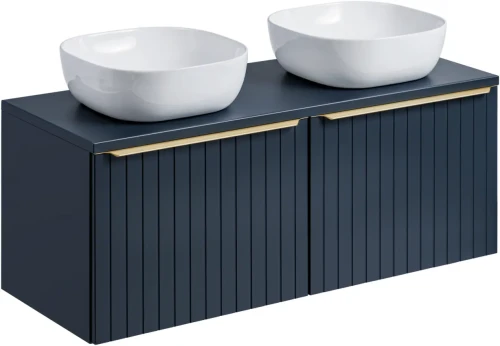 Zestaw mebli łazienkowych SANTA FE deep blue z dwoma umywalkami SMILE i blatem 120 cm