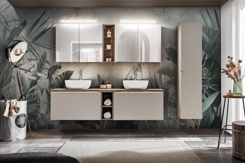 Zestaw mebli łazienkowych SANTA FE TAUPE A5 taupe/dąb vintage z szafką pod umywalkę 80 cm - 12 elementów