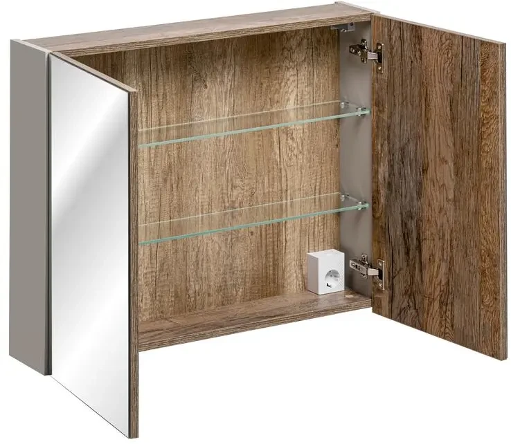 Zestaw mebli łazienkowych SANTA FE TAUPE A4 taupe/dąb vintage z szafką pod umywalkę 80 cm - 8 elementów