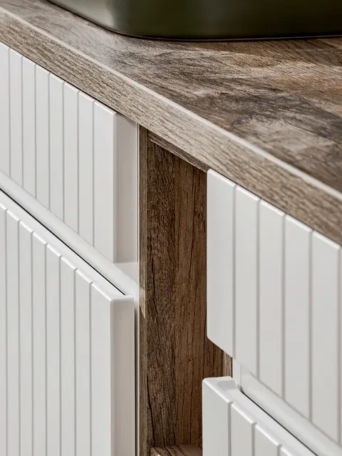 Zestaw mebli łazienkowych SANTA FE TAUPE A4 taupe/dąb vintage z szafką pod umywalkę 80 cm - 8 elementów