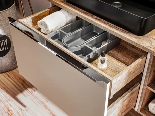 Zestaw mebli łazienkowych SANTA FE TAUPE A4 taupe/dąb vintage z szafką pod umywalkę 80 cm - 8 elementów