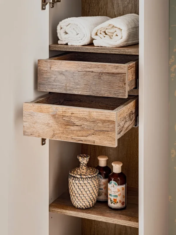 Zestaw mebli łazienkowych SANTA FE TAUPE A4 taupe/dąb vintage z szafką pod umywalkę 80 cm - 8 elementów