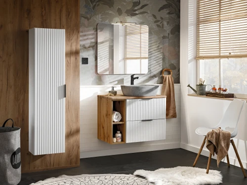 Zestaw mebli łazienkowych ADEL WHITE A03 z szafką pod umywalkę 80 cm - 7 elementów