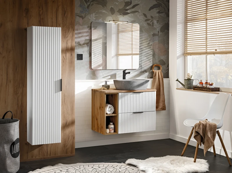 Zestaw mebli łazienkowych ADEL WHITE z szafką pod umywalkę 80 cm - 7 elementów