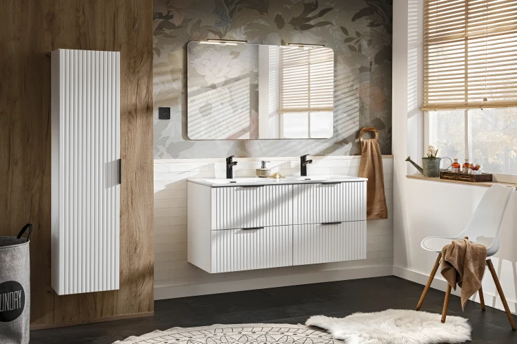 Zestaw mebli łazienkowych ADEL WHITE z szafką pod umywalkę 120 cm - 7 elementów