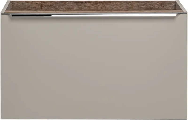 Szafka podwójna łazienkowa 80 cm SANTA FE taupe/dąb vintage z dwoma umywalkami SMILE i blatem 180 cm