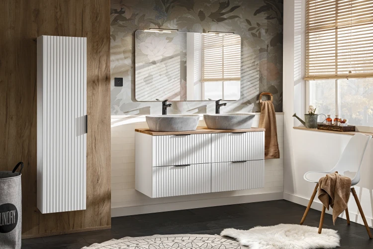 Zestaw mebli łazienkowych ADEL WHITE z szafką pod umywalkę 120 cm - 9 elementów