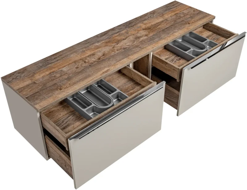 Szafka podwójna łazienkowa 80 cm SANTA FE taupe/dąb vintage z blatem 180 cm