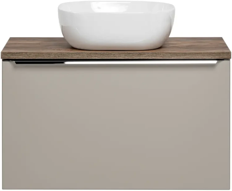 Szafka łazienkowa 80 cm SANTA FE taupe/dąb vintage z umywalką SMILE i blatem 80 cm