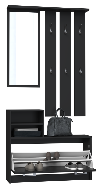 Garderoba wieszak lustro szafka na buty | Czarny